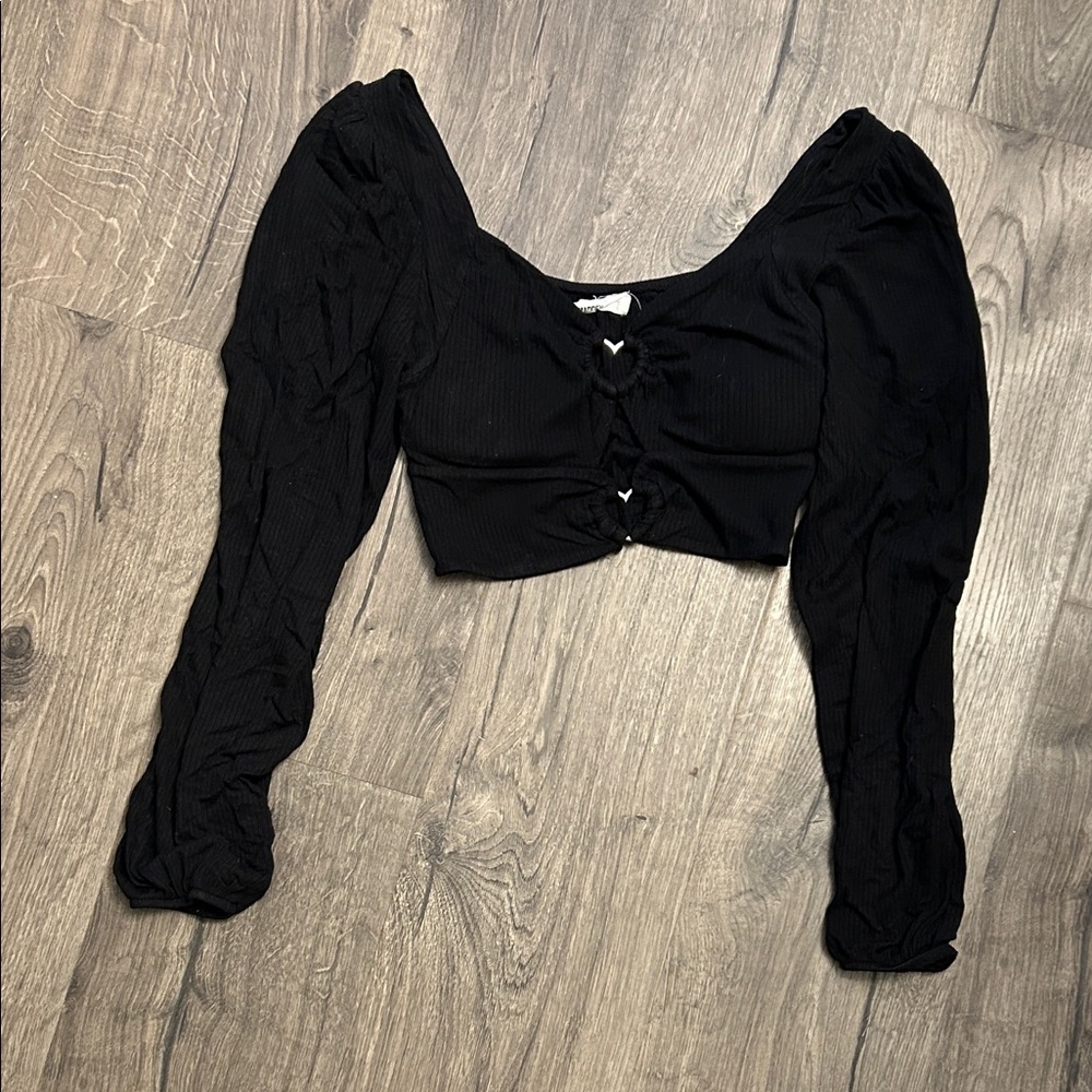Elegant Black Long Sleeve Crop Top